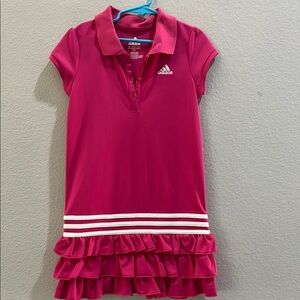 Adidas Pink Polo Shirt with Ruffle Hem and Stripes